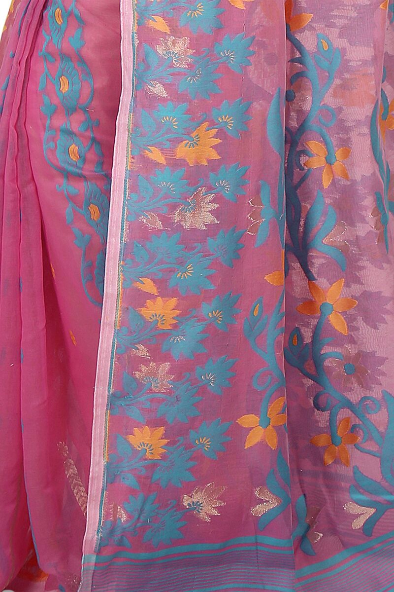 BENGAL HANDLOOM Exclusive Women's Soft Dhakai Patta Jamdani Cotton Silk, Pink Sarees - Image 2