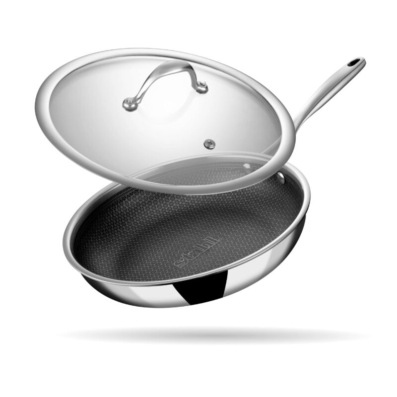 Stahl Artisan Hybrid Triply Frying Pan with Lid, Fry pan Induction Base, Frying pan Non Stick, Omelette Pan Non Stick, Frying pan Stainless Steel, 1.6 L, 24 cm