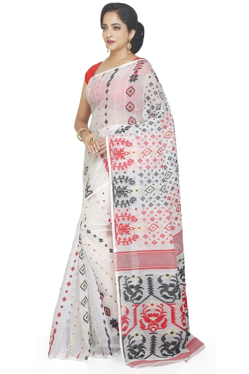 BENGAL HANDLOOM Exclusive Women's Cotton Silk Soft Dhakai Jamdani Sarees, Multi - Image 4