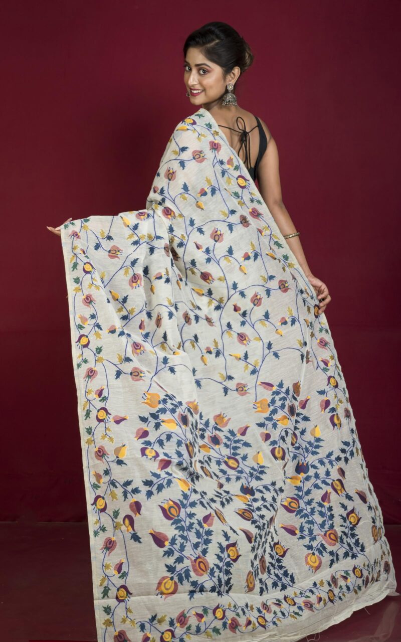 BENGAL LOOMS INDIA Tantuja Inspired Traditional Karat Nakshi Work Soft Jamdani Saree Women Rich Texture Smooth Finish Sari Indian Tradition Saree in Stone Beige and Multicolored for Casual Formal Wear - Image 5