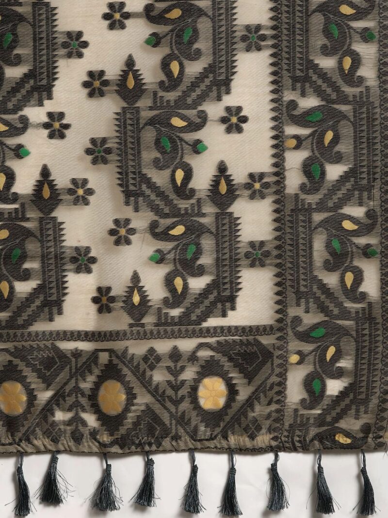 Enthone Women's Pure Cotton Jamdani Saree (Black) - Image 5