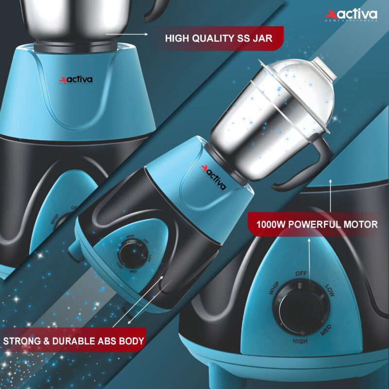 ACTIVA Megamix 1000 W Powerful Motor Mixer Grinder With 4 Jars | 2 Years Motor Warranty, Red - Image 4