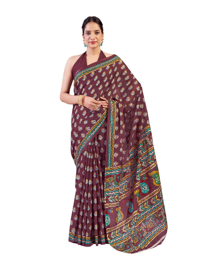Garden Vareli Floral Print Pure Cotton Saree with Unstitched Blouse Piece 88436