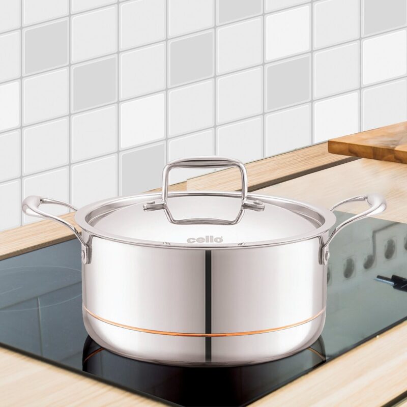 Silver|5-Ply Stainless Steel Casserole with Lid / 4 Litres