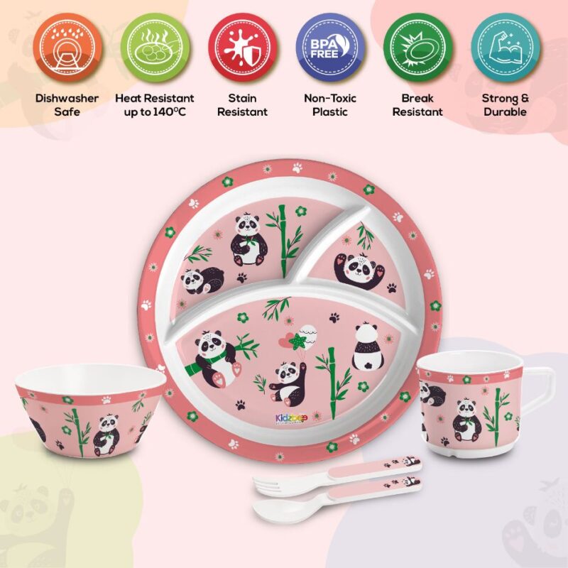 Bamboo Buddies Peach Kids Melamine Meal, Set of 5 - Image 15
