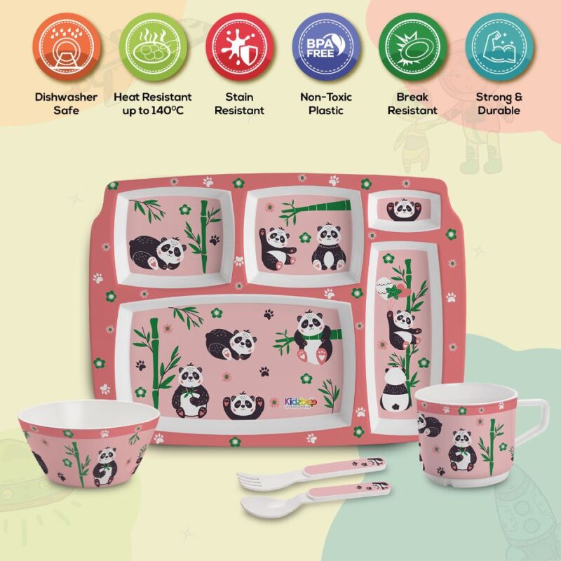 Bamboo Buddies Peach Kids Melamine Meal, Set of 5 - Image 4