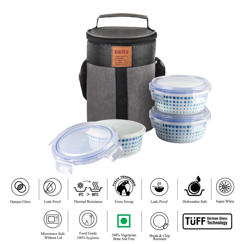 Cool Dots Opalware Lunch Box with Jacket - Image 3