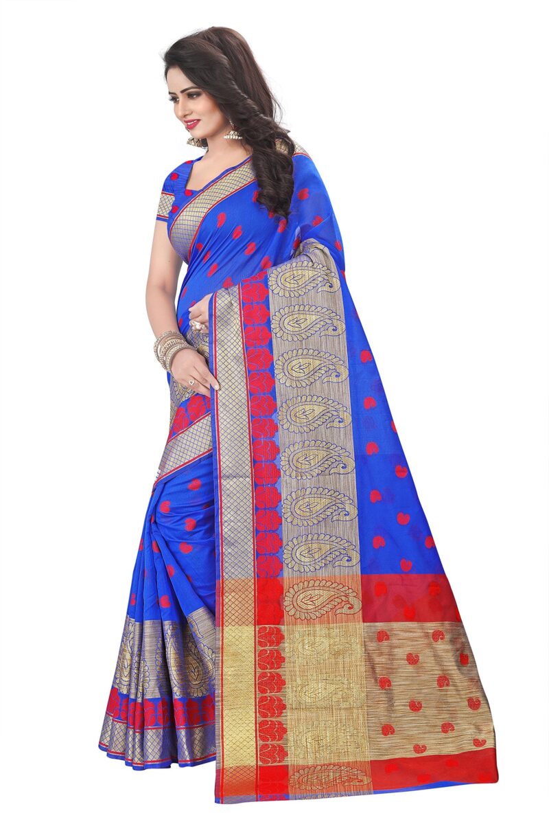 Ecolors Fab Women's Banarasi Cotton Silk Saree With Blouse Piece (Saree_Blue0_Blue_Free Size_Blue) - Image 3