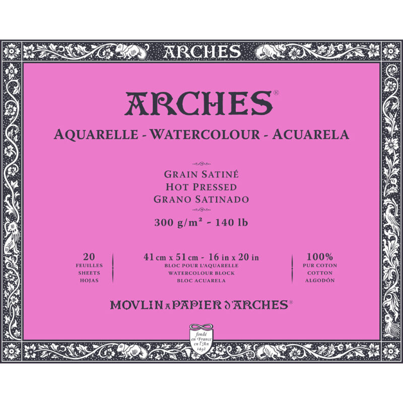 Arches Watercolour 300 Gsm Hot Pressed Natural White 41 X 51 Cm Paper Blocks- 20 Sheets