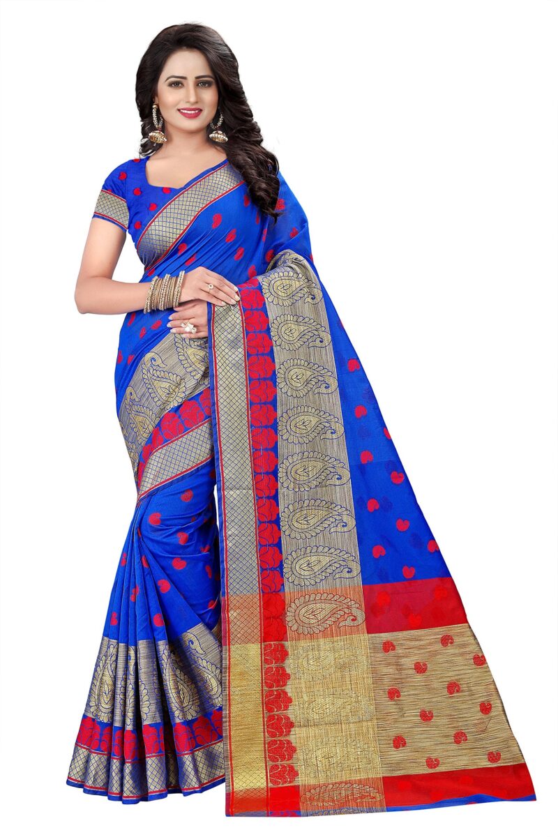 Ecolors Fab Women's Banarasi Cotton Silk Saree With Blouse Piece (Saree_Blue0_Blue_Free Size_Blue)