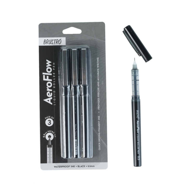 BRUSTRO AeroFlow Liquid Ink Rollerball Pens | Black | 0.5mm, Micro Tip | Pack of 3 | Ideal for Students, Professionals, Office, Exam use, Accurate Smooth Writing, Waterproof, Fade Resistant - Image 13