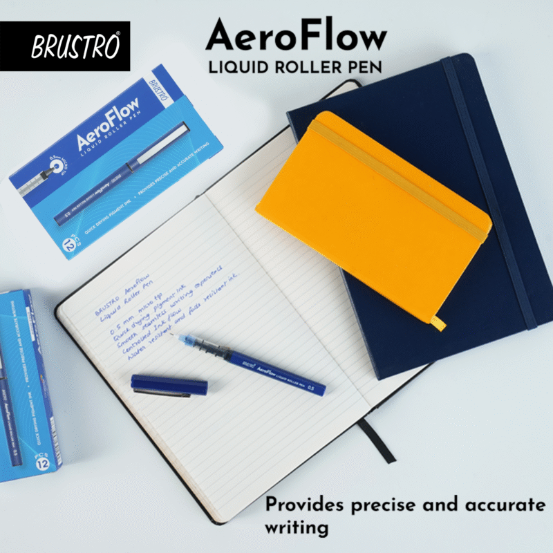 BRUSTRO AeroFlow Liquid Ink Rollerball Pens 0.5 Micro Tip Pack of 12 (Vibrant Blue ink) - Image 6