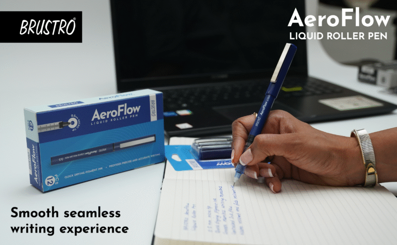 BRUSTRO AeroFlow Liquid Ink Rollerball Pens 0.5 Micro Tip Pack of 12 (Vibrant Blue ink) - Image 8
