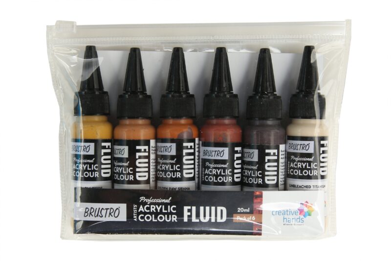 Brustro Professional Artists’ Fluid Acrylic 20 ml Down to Earth Pack of 6 (Burnt Sienna, Burnt Umber, Yellow Oxide, Raw Sienna, Unbleached Titanium, Golden Raw Sienna)