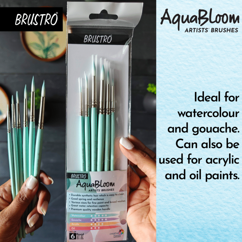 BRUSTRO AquaBloom Artist's Paint Brushes | Round | Set of 6 - Sizes (0, 2, 4, 6, 8, 10) | Wooden Handle, Comfortable Grip, Synthetic Bristles, Ideal for Watercolour, Gouache, Painting. - Image 5