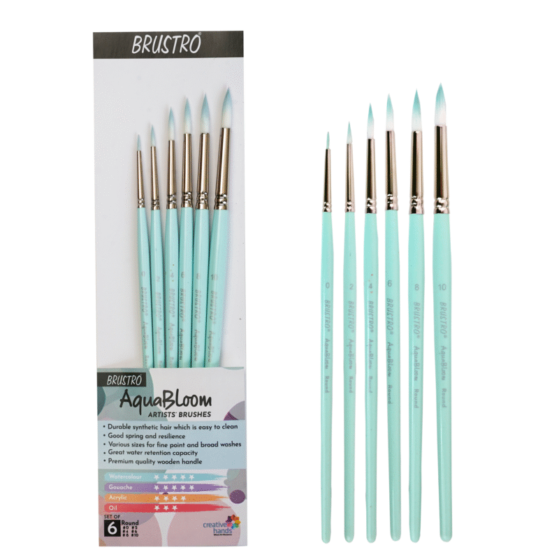 BRUSTRO AquaBloom Artist's Paint Brushes | Round | Set of 6 - Sizes (0, 2, 4, 6, 8, 10) | Wooden Handle, Comfortable Grip, Synthetic Bristles, Ideal for Watercolour, Gouache, Painting. - Image 2