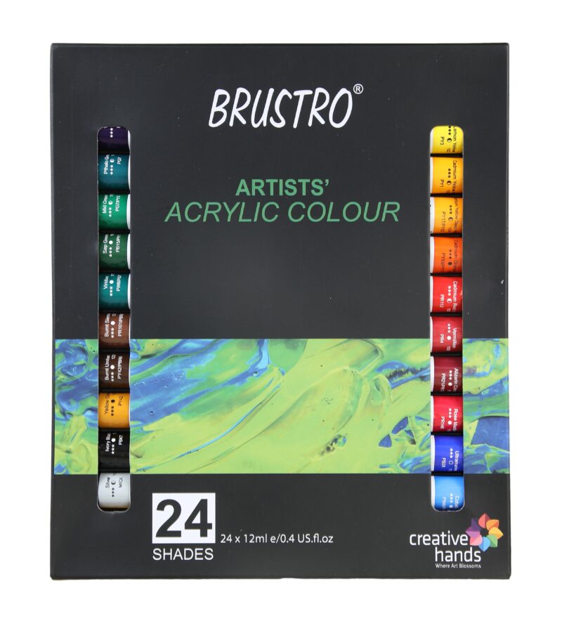 BRUSTRO Acrylic Paint colour set | Set of 24 Colours X 12ml Tubes | Highly pigmented, Intermixable, Perfect For Students, Adults, Beginners, Professionals and Artists - Image 5