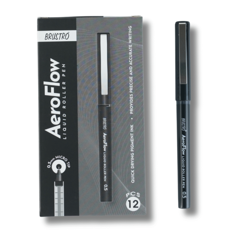 BRUSTRO AeroFlow Liquid Ink Rollerball Pens 0.5 Micro Tip Pack of 12 (Classic Black ink) - Image 8
