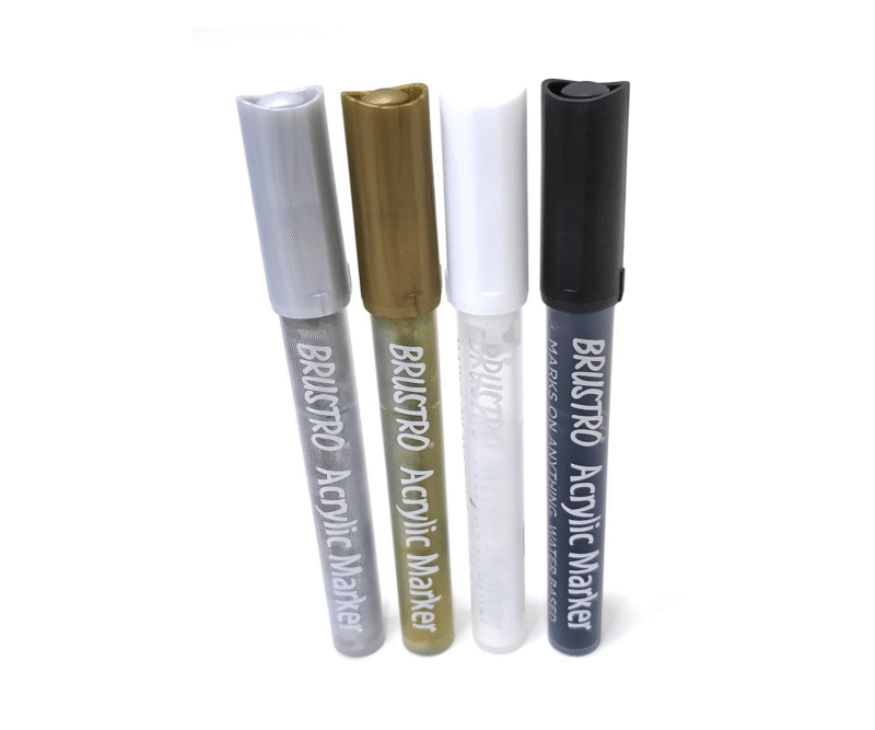 Brustro Acrylic (DIY) Marker Set of 4 - Gold Silver Black and White  - Image 2
