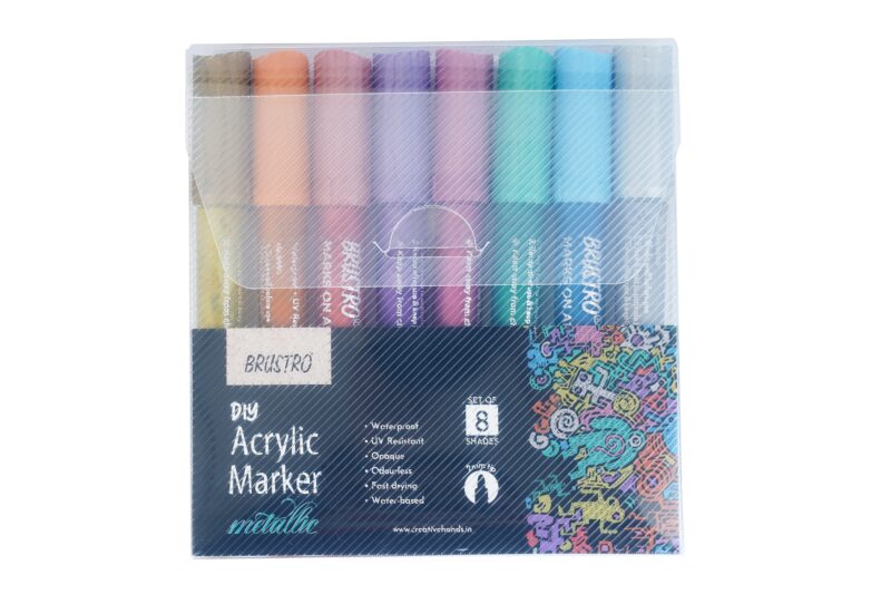 Brustro Acrylic (DIY) Marker Set of 8 (Metallic Shades) for Craftworks, School Projects, and Other Presentations - Image 4