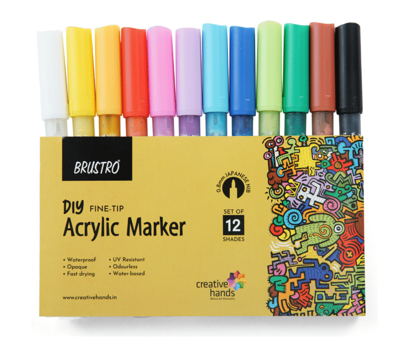 Brustro Acrylic (DIY) Fine Tip Marker Set of 12 - Basic 0.8MM for Craftworks, School Projects, and Other Presentations - Image 2