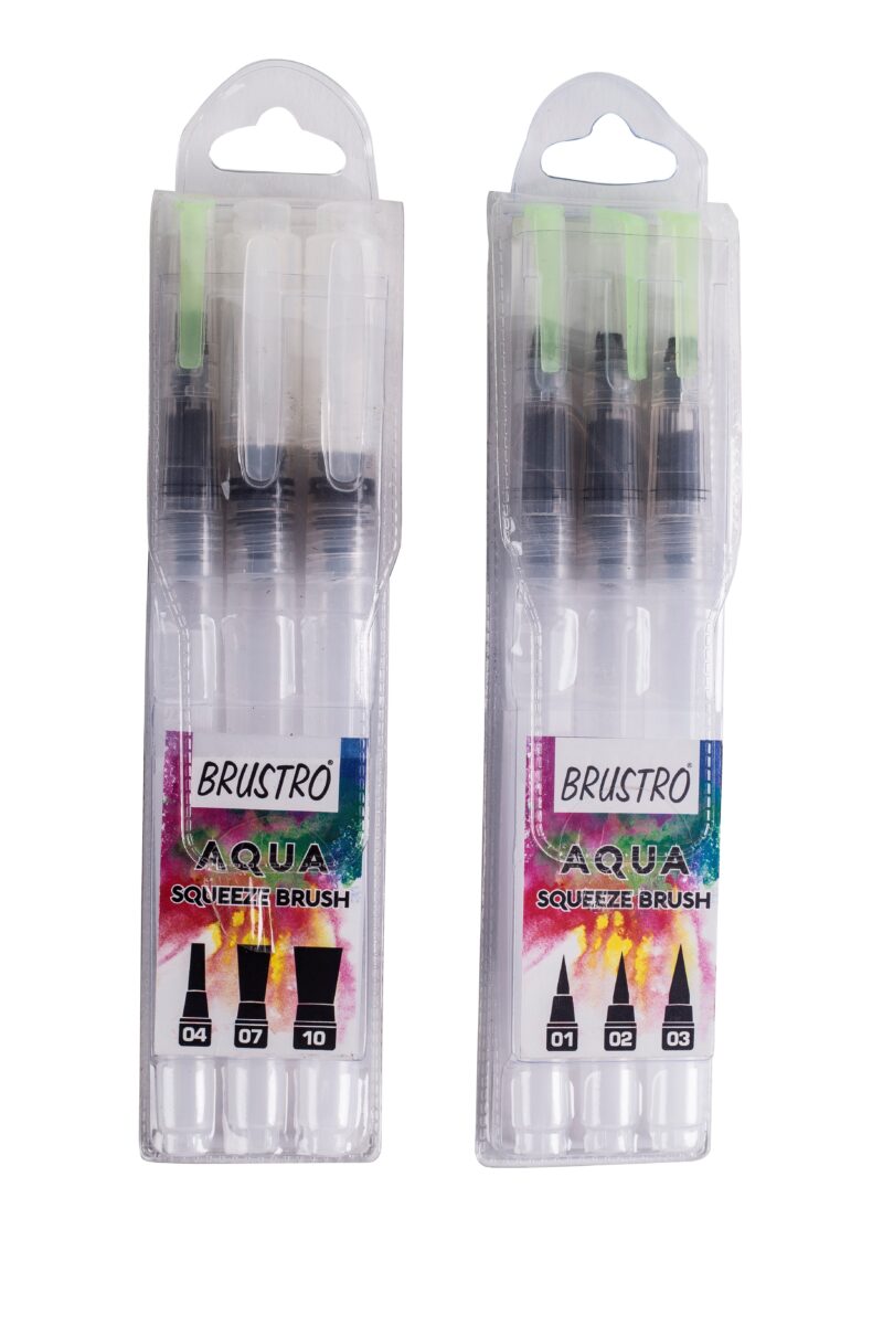 Brustro 3 Flat and Round Aqua Squeeze Leak Proof Watercolour Brush Pen with 9 Sheets Paper Cotton CP 300 GSM, 5x7-inch (Assorted) - Set of 6 - Image 5