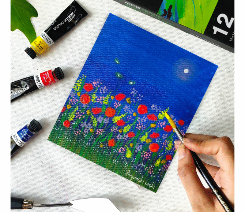 BRUSTRO Acrylic Paint Set of 24, Multicolour 12ml Tubes with Gold Taklon Brush Set of 10 - Image 3