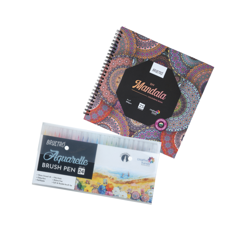 Brustro Aquarelle Brush Pen Set of 24 with Mandala Colouring Book - Image 2