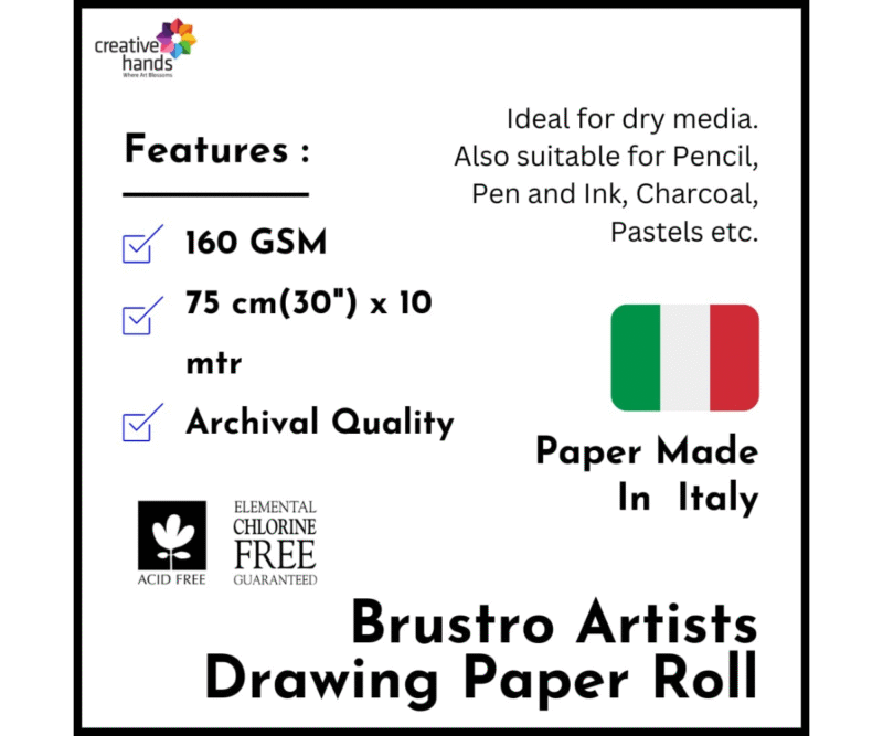 Brustro Artist Drawing Paper Roll 160 gsm. Size 75 cm(30") x10 mtr