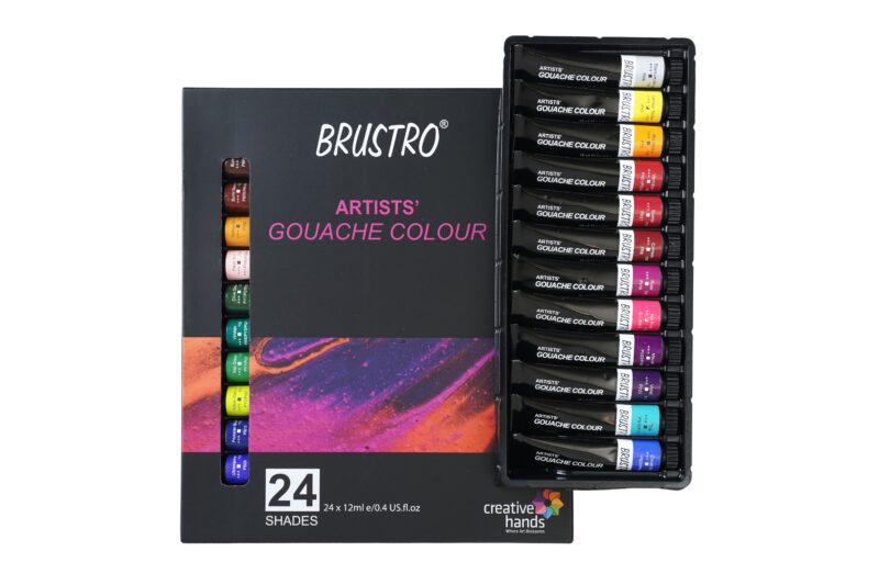 BRUSTRO Artist Gouache Colour Set of 24 Colours X 12ML Tubes with Watercolour Journal - Image 2