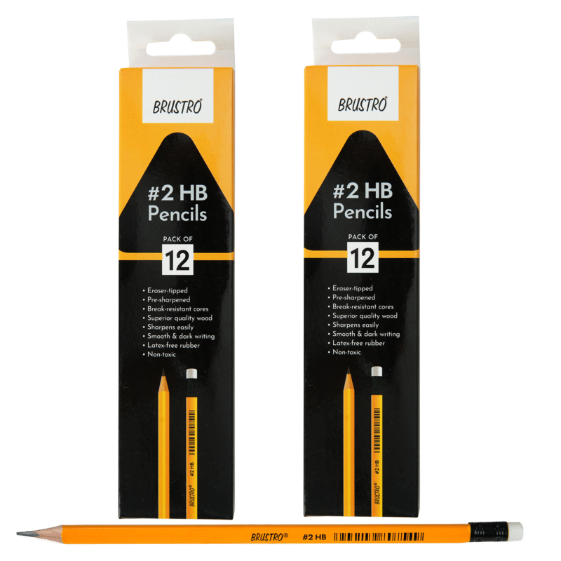 BRUSTRO 2 HB Extra Dark Pencil with Eraser Tip 12 Pencils X 2 Pack (Total 24 Pencils) ECO PVC Dust-Free Eraser (Pack of 2) - Image 2