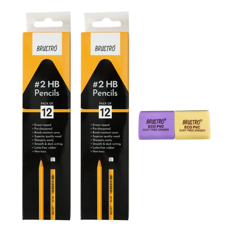 BRUSTRO 2 HB Extra Dark Pencil with Eraser Tip 12 Pencils X 2 Pack (Total 24 Pencils) ECO PVC Dust-Free Eraser (Pack of 2) - Image 5