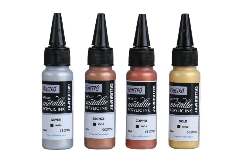 Brustro Acrylic Metallic Calligraphy Ink Set of 4 x 20ml - Image 4