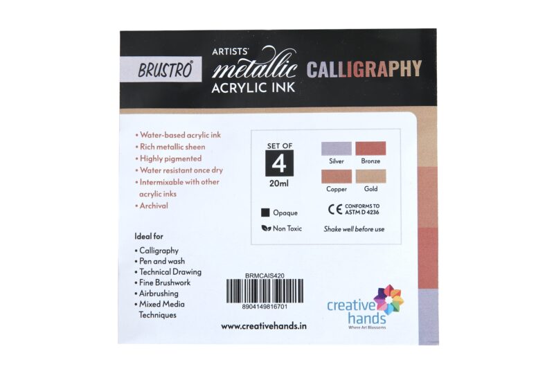 Brustro Acrylic Metallic Calligraphy Ink Set of 4 x 20ml