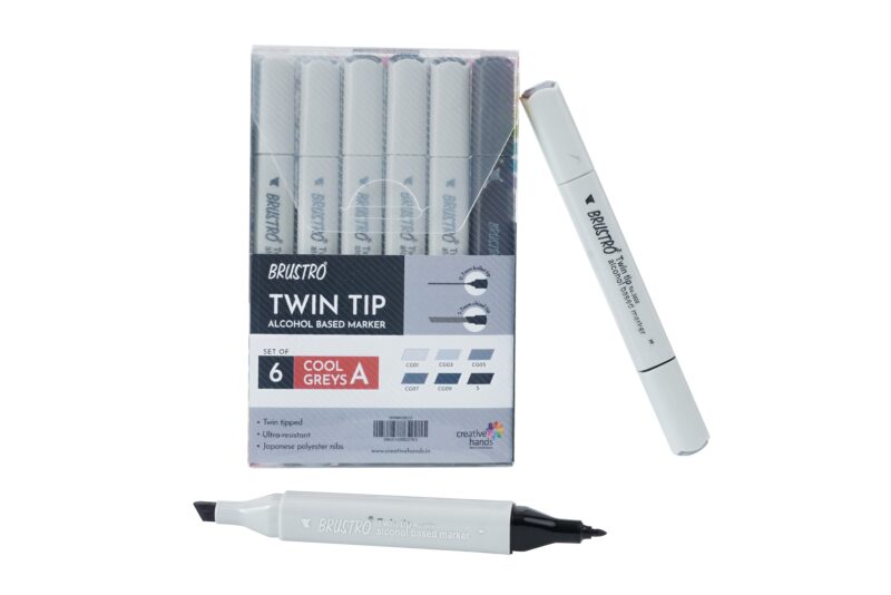 BRUSTRO Twin Tip Alcohol Based Marker Sets (CG A (6)) in Crossline PP See Through Box