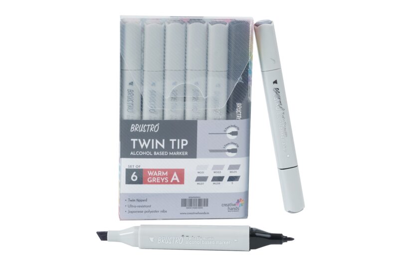 BRUSTRO Twin Tip Alcohol Based Marker Sets 6 (Warm Grey A) in Crossline PP See Through Box