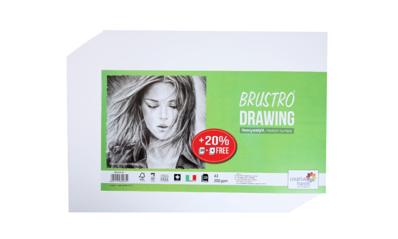 BRUSTRO Drawing Papers | 200 GSM, A3, Pack of 24 (20+4 Sheets) | Ideal for Students, Adults, School, Coloring, Professional Art, Craft, Graphite,Charcoal, Pastels, Sketching, Shading, Drawing,Portrait
