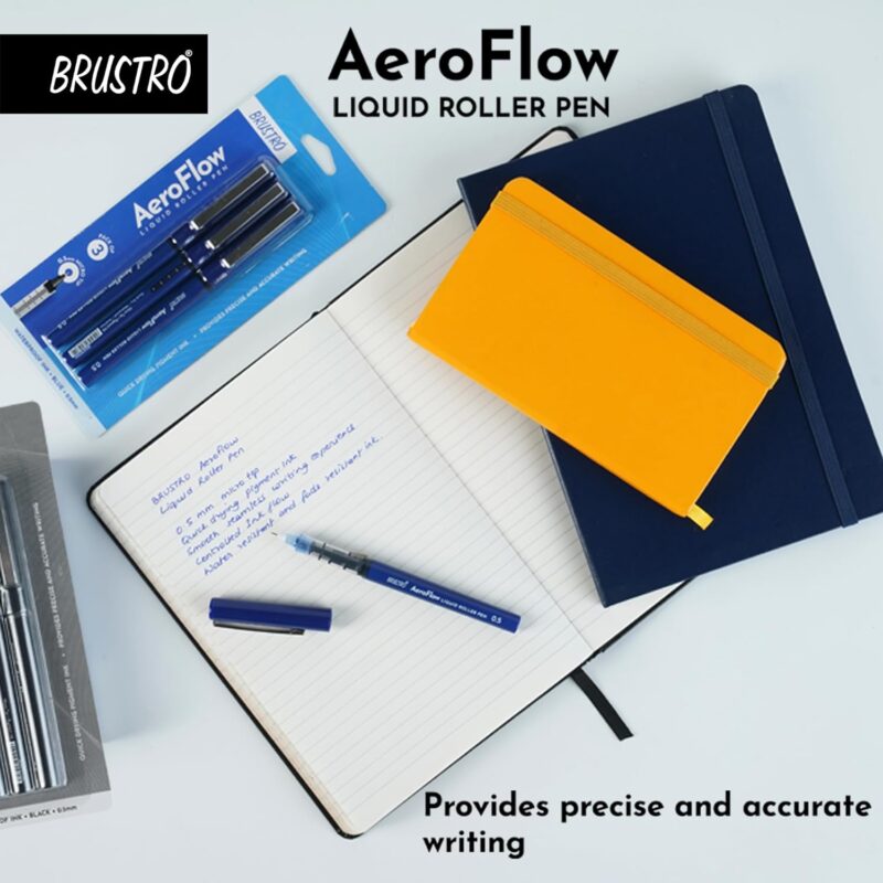 BRUSTRO AeroFlow Liquid Ink Rollerball Pens | Blue | 0.5mm, Micro Tip | Pack of 3| Ideal for Students, Professionals, Office, Exam use, Accurate Smooth Writing, Waterproof, Fade Resistant - Image 9