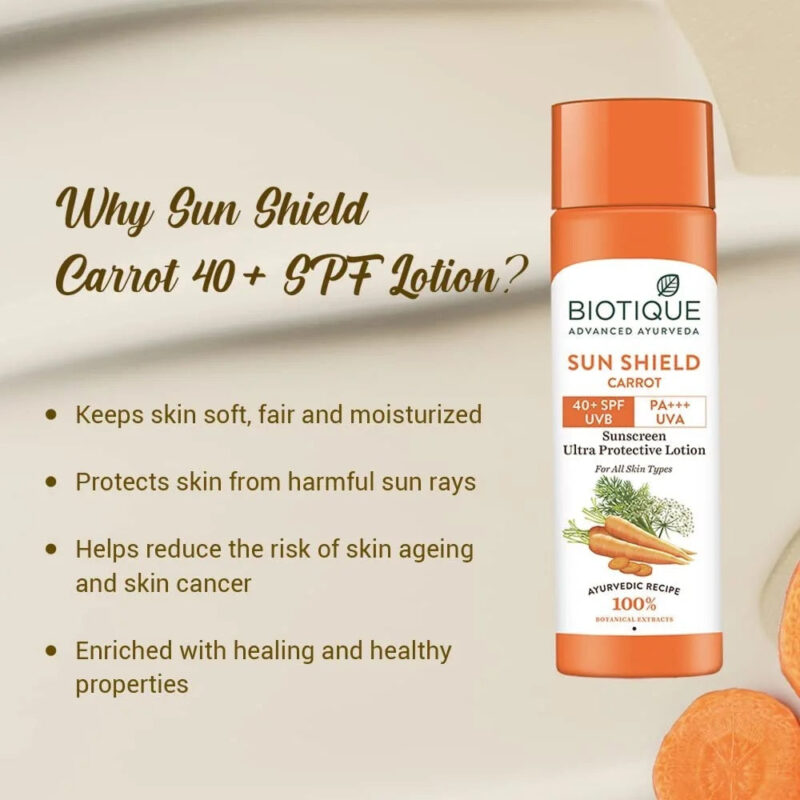 Biotique Sun Shield Carrot 40+ SPF Sunscreen Lotion - Image 9