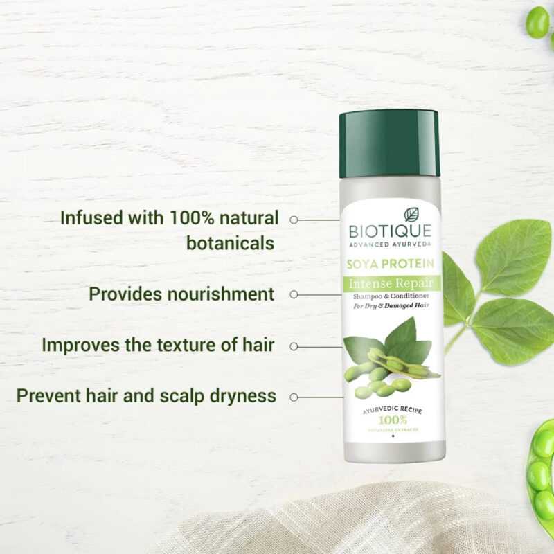 Biotique Soya Protein Intense Repair Shampoo for Dry, Damaged & Color Treated Hair - Image 3