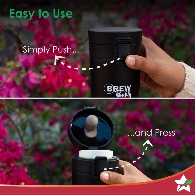 Brew Buddy Portable Coffee Mug | 380 ml | 304 Stainless Steel | Rust Proof | Copper Coated | Double Walled Vacuum Insulation | Safe-Lock System| Anti-Skid Base | 1 Year Warranty - Image 5