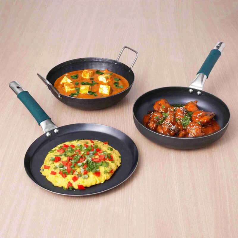100% Pure Iron Cookware Set: Tawa 26 cm + Fry Pan 25 cm + Kadai 25 cm, Toxin-free Sheet Iron, Pre-seasoned, Kitchen Set for Home - Image 27