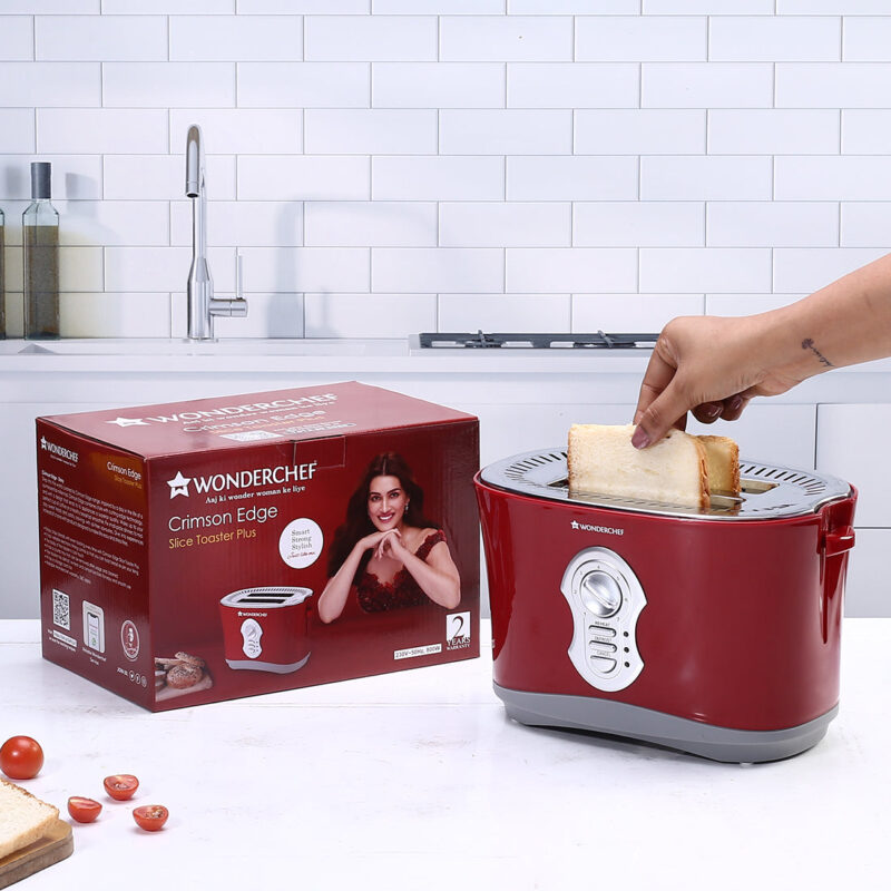 Crimson Edge Slice Toaster with Defrost, Reheat & Cancel Function | 800 Watt | 2 Bread Slice Automatic Pop-up Electric Toaster | 7- Level Browning Controls | Auto Shut Off | Mid Cycle Cancel Feature | Removable Tray | Easy to Clean | Red | 2 Year Warranty - Image 8