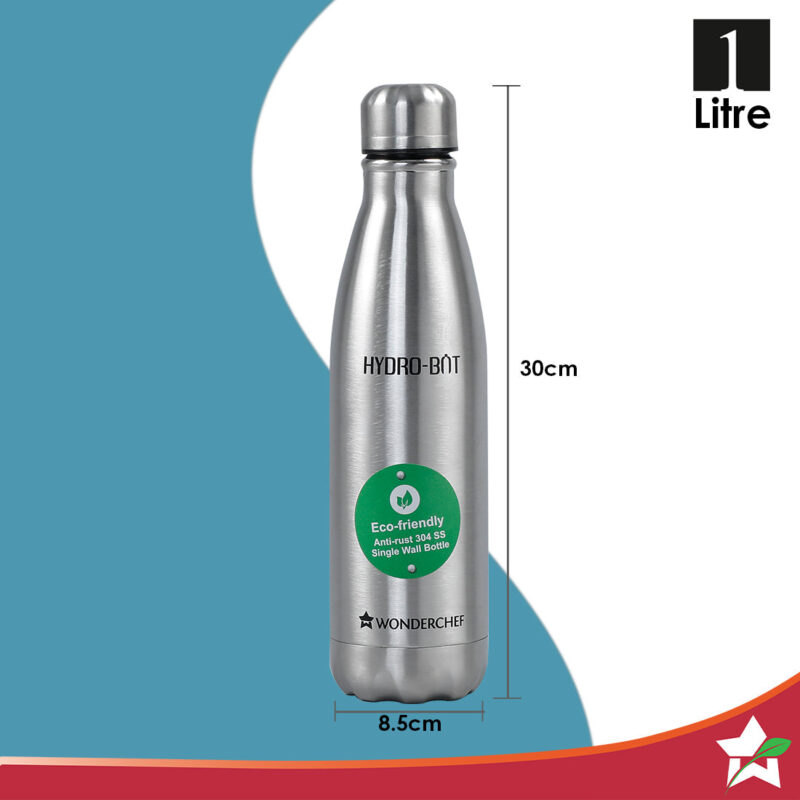 Wonderchef Renewed Stainless Steel Hydro Bot 1000 ml/ 1 litre | Single wall | Non-insulated | 304 Stainless Steel | Non Toxic | BPA free | Rust Free | Light weight | Spill and Leak proof | Wide Mouth | 1 Year Warranty - Image 3