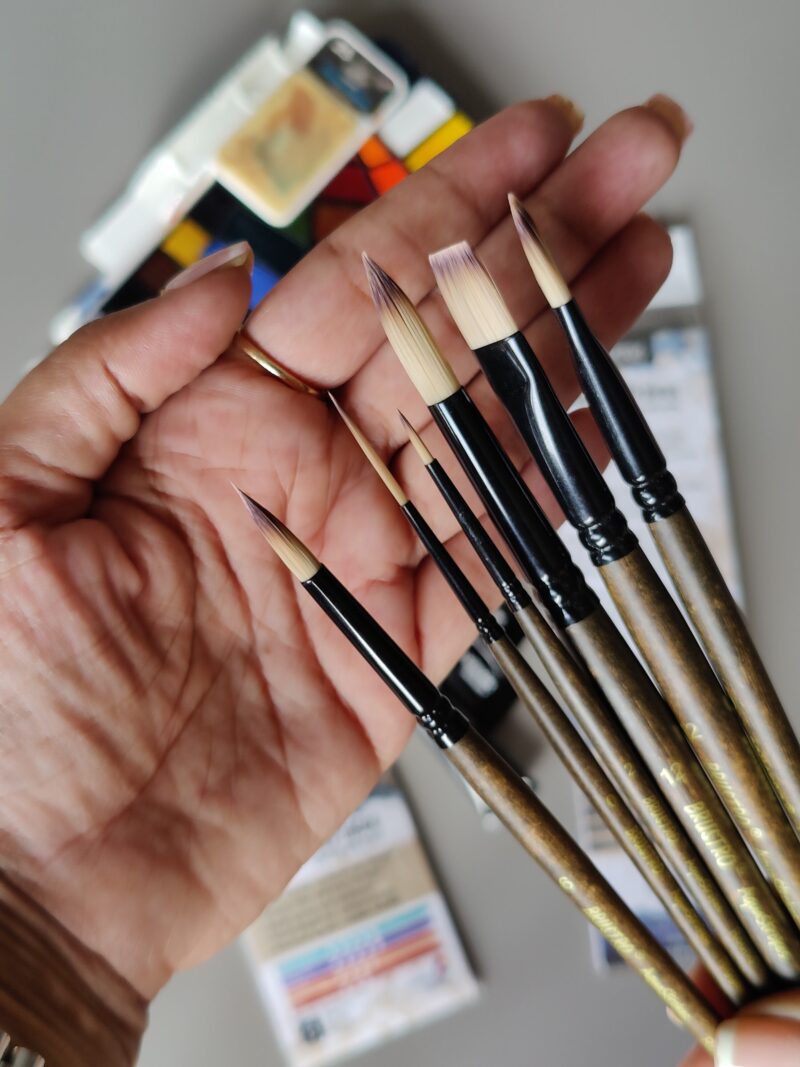 BRUSTRO AquaStrokes Artist Brushes | Set of 6 | Ideal for Watercolour, Gouache, Acrylics, Oil Brush, Synthetic Bristles,  Wooden handle | Made for Students and Professionals Artists - Image 2