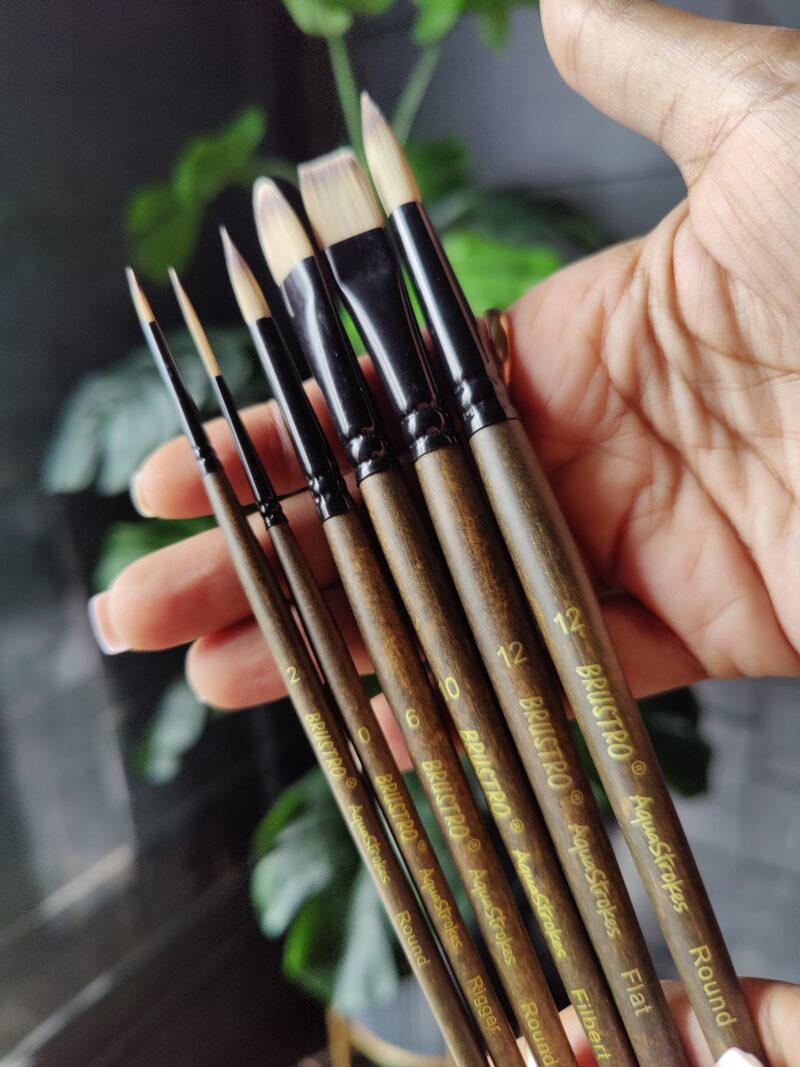 BRUSTRO AquaStrokes Artist Brushes | Set of 6 | Ideal for Watercolour, Gouache, Acrylics, Oil Brush, Synthetic Bristles,  Wooden handle | Made for Students and Professionals Artists - Image 4