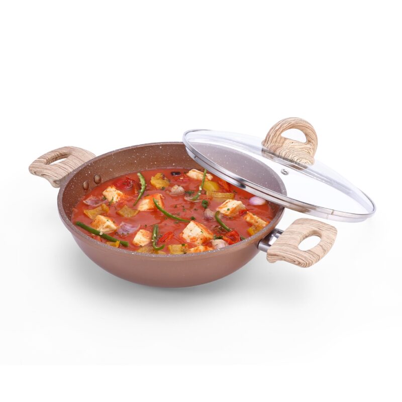 Duralife Die-cast 24 cm Kadhai with lid | 5 Layer Healthy Duramax Non-Stick Coating | Soft Touch Handles | Pure Grade Aluminium | PFOA Free | 2.5 litres | 2 Year Warranty | Copper - Image 7