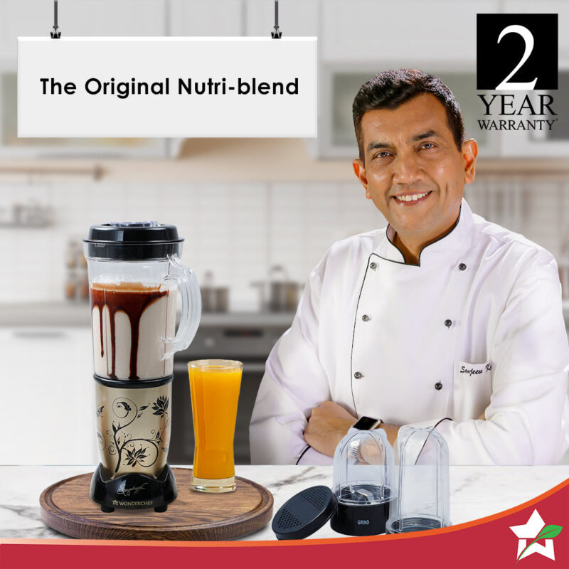 Nutri-blend Juicer, Mixer, Grinder, Smoothie Maker & Chopper | Complete Kitchen Machine | 22000 RPM Blender, Chopper, Juicer | 500W 100% Full Copper Motor | SS Blades | 4 Unbreakable Jars | 2 Years Warranty | Recipe Book By Chef Sanjeev Kapoor | Black