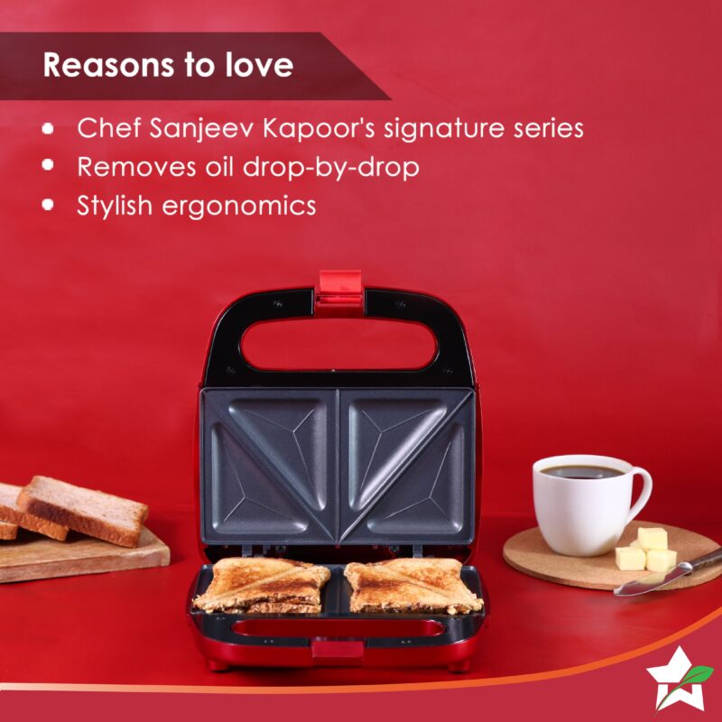 Crimson Edge Non-Stick Electric Griller,Sandwich Maker, Toaster |750 Watt| Auto Temp, LED indicator| Cool Touch Handle, Buckle Clip Lock| Grill Sandwiches, Bread, Kebabs, Paneer,Tikkis and Quesadillas| Oil Free Toasting| 2 Year Warranty - Image 2