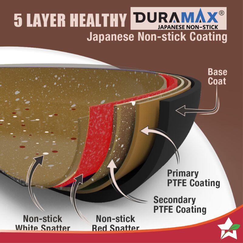 Duralife Die-cast 24 cm Kadhai with lid | 5 Layer Healthy Duramax Non-Stick Coating | Soft Touch Handles | Pure Grade Aluminium | PFOA Free | 2.5 litres | 2 Year Warranty | Copper - Image 3